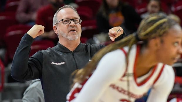 Razorbacks coach Mike Neighbors during game against Georgia